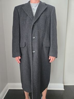 Vintage Wool Cashmere Overcoat Gray Minimalist Designer Inspired Coat Mens 46